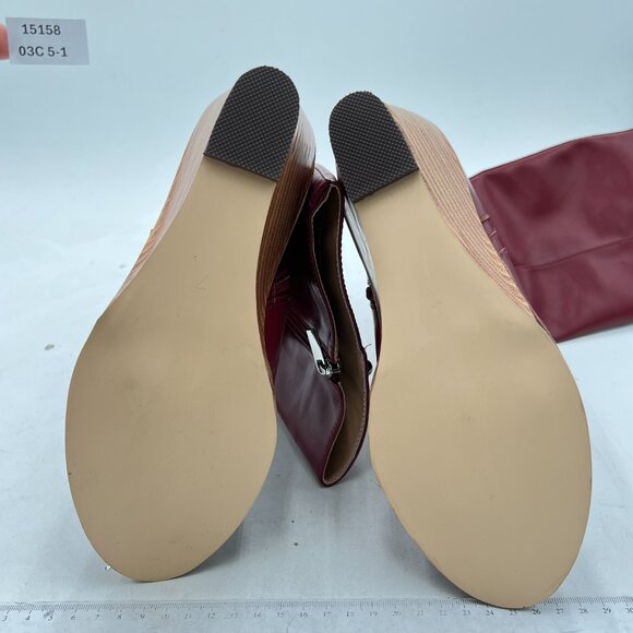 FSJ Red Side Zipper Wedge High Heel Point Toe Fancy Pull On Ladies Boot - Picture 7 of 8